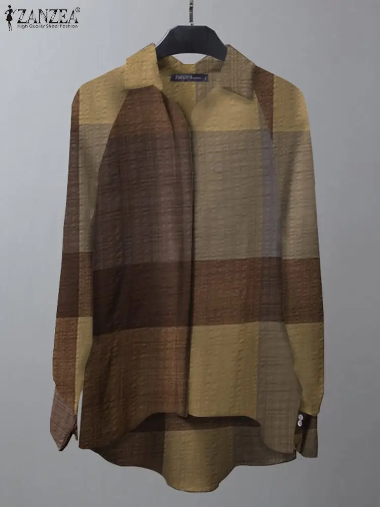 

Богемные элегантные повседневные свободные Высокие Низкие праздничные рубашки ZANZEA с длинным рукавом оверсайз мешковатая блузка с лацкана...