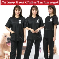 pet shop work clothes set hairdressing short sleeve profession overalls kit barber clothes hot dyed hair stylist pet grooming