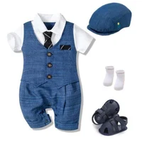 Formal Dress Romper + Socks + Shoes+ Hat + Bow Tie 5 Piece a Set Clothing Sets Newborn Gentleman Baptism Suit Baby Boys Clothes