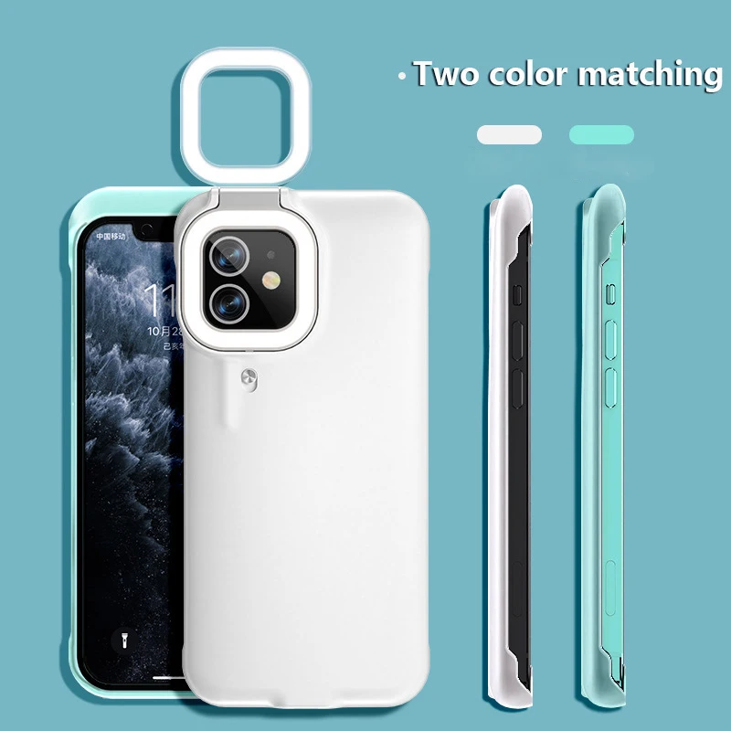 

1PC Phone Case with Fill Light for Iphone 11 12 13 Pro Max Smartphone Ring Flash Protective Shell Cell Phone Accessories