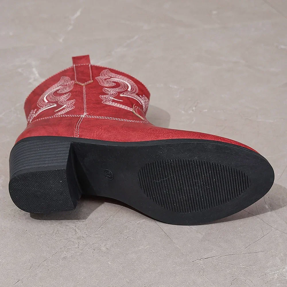 Женские ботильоны в стиле панк на массивном каблуке вестерн