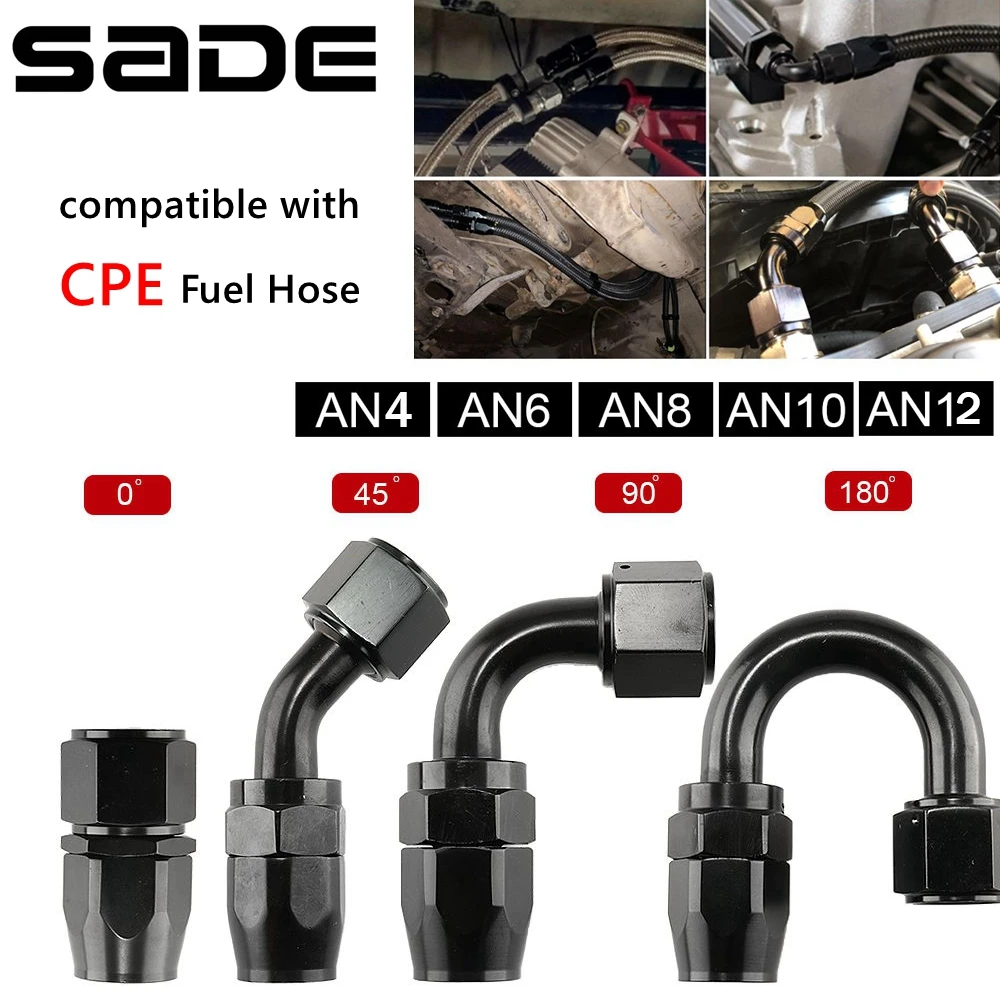 Universal Black AN4/AN6/AN8/AN10/AN12 Straight 0°/45°/90°/180° Degree Oil Fuel Swivel Hose End Fitting Oil Hose End Adaptor Kit
