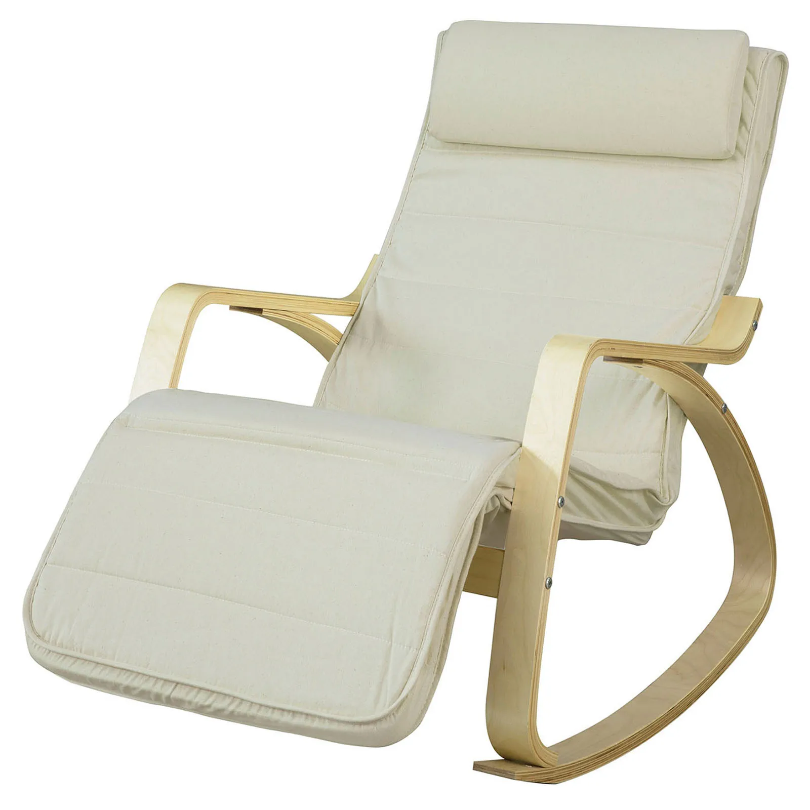 

SoBuy FST16-W, Relax Rocking Chair Lounge Chair with Cream Cushion and Adjustable Footrest
