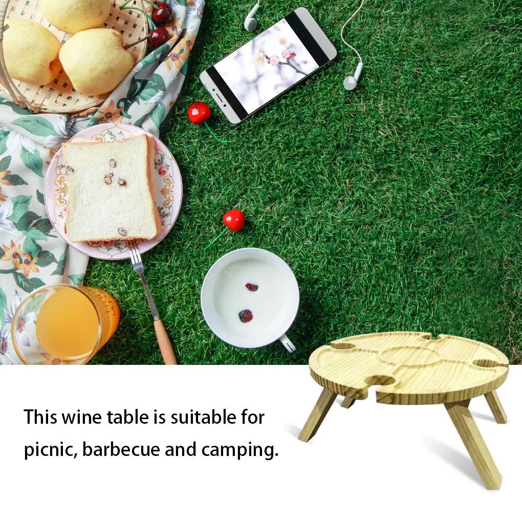 

Wooden Outdoor Tables Folding Picnic-table With Glass Holder 2 In 1 Wine Glass Rack Wine Table Foldable Portable Wood Table