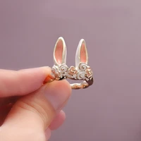 fashion exquisite creative cute pink rabbit zircon ring bohemian simple cartoon open ring bridal wedding jewelry for women gifts