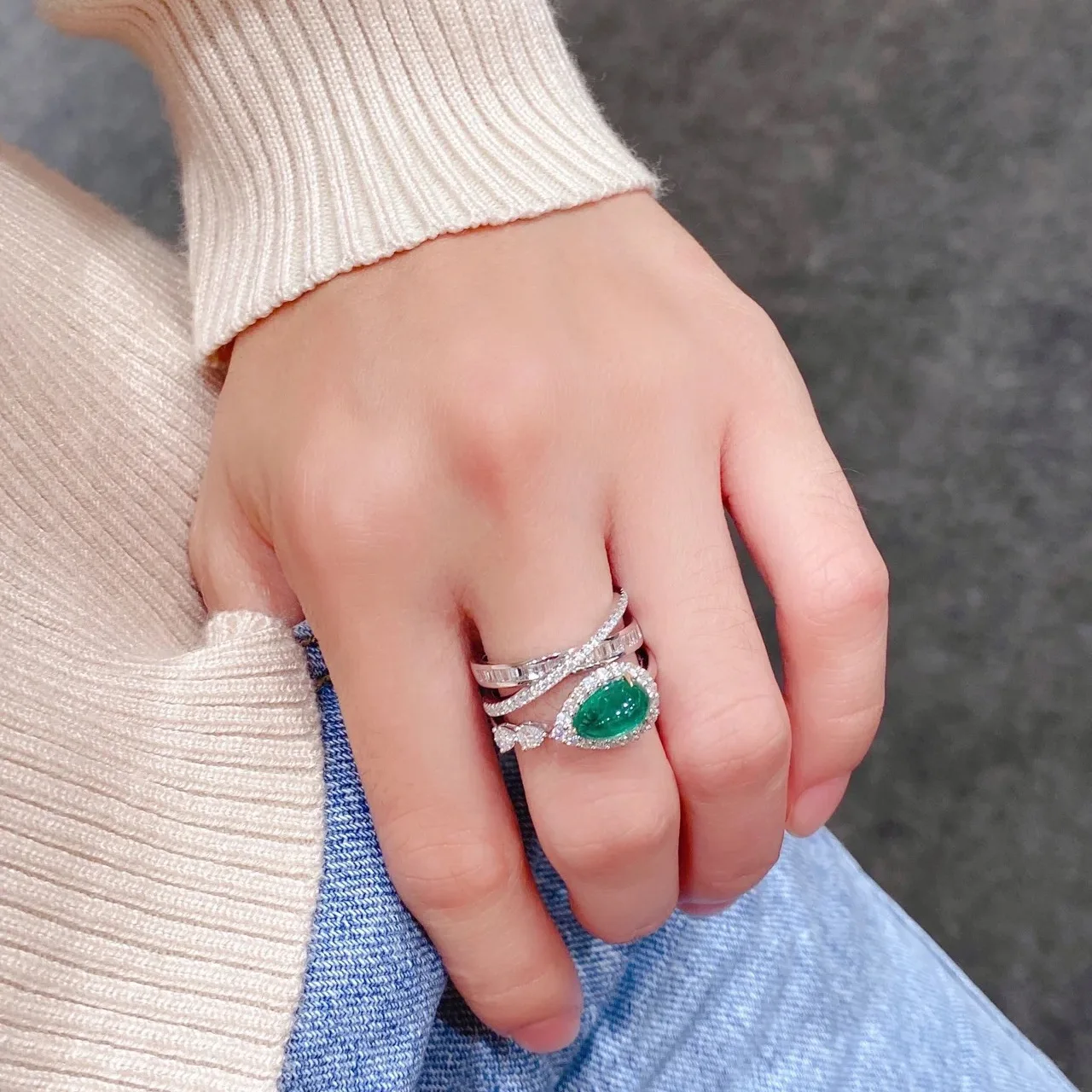 

Statement Emerald Finger Ring 925 sterling silver Party Wedding band Rings for Women Bridal Promise Engagement Jewelry Gift