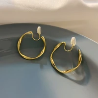 matte painless twist hoop earrings ear clips minimalist round drop earrings light luxury trend explosive party jewelry for women