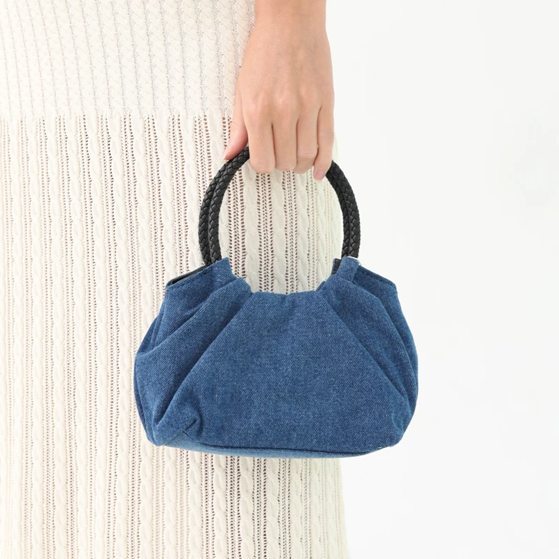 Женская джинсовая сумка из натуральной кожи с ручками