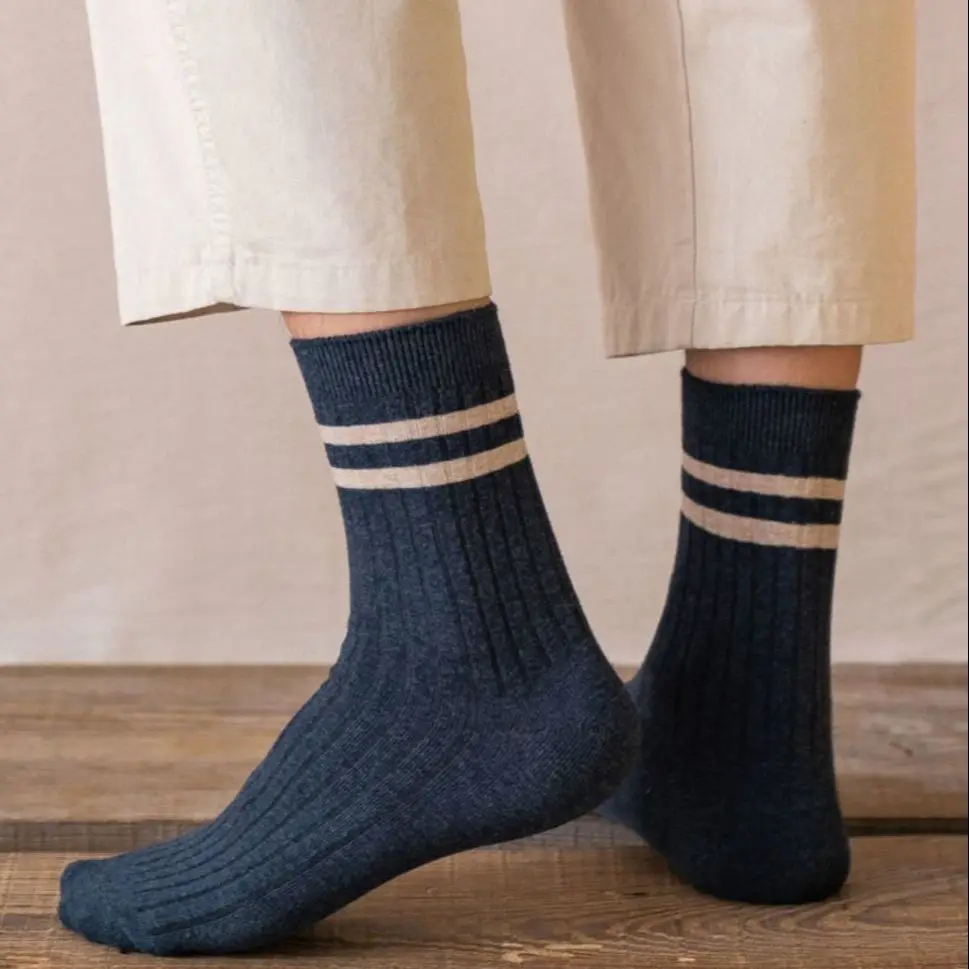 Yasuk Autumn Winter Men Fashion Soft Solid AllMatch Casual Simple Comfortable Breathable Cotton Warm Boy High Socks Stripe 5Pcs