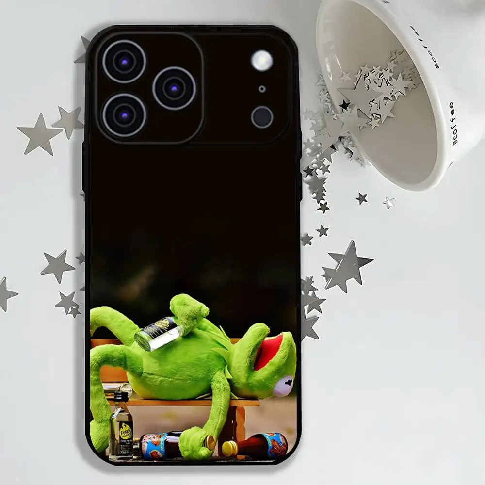 Фото Черный мягкий чехол K-Kermit the frog для iPhone 17, 13, 14, 15, 11, 16, 12 Pro Max Pro Max Plus E Air Mini, чехол для телефона №4