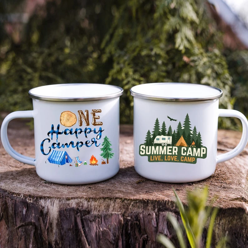 Summer Camping Mugs Campervan Enamel Camp Cup Camper Van Gifts ForHis and Hers Travel Present Campfire Party Accessories Mugs