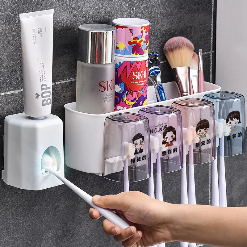 

Toothbrush Rack Free Punch Mouthwash Cup Brushing Cup Toilet Squeeze Toothpaste Artifact Storage Box Tooth Cylinder Set