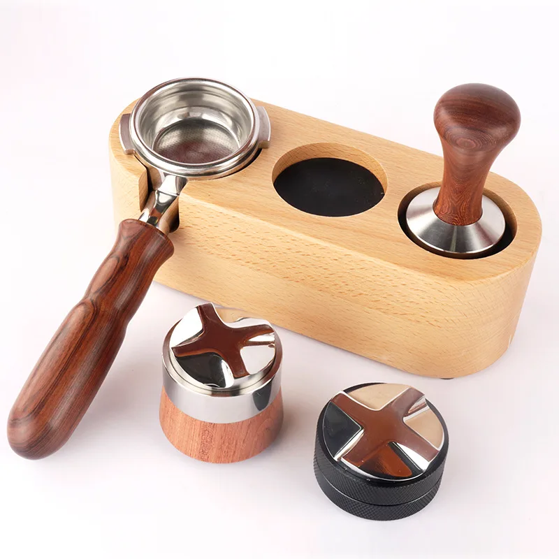 

51 мм/54 мм/58 мм держатель для кофеварки, деревянный дистрибьютор для эспрессо, стойка для кофемашины, инструмент для кофеварки, аксессуары дл...