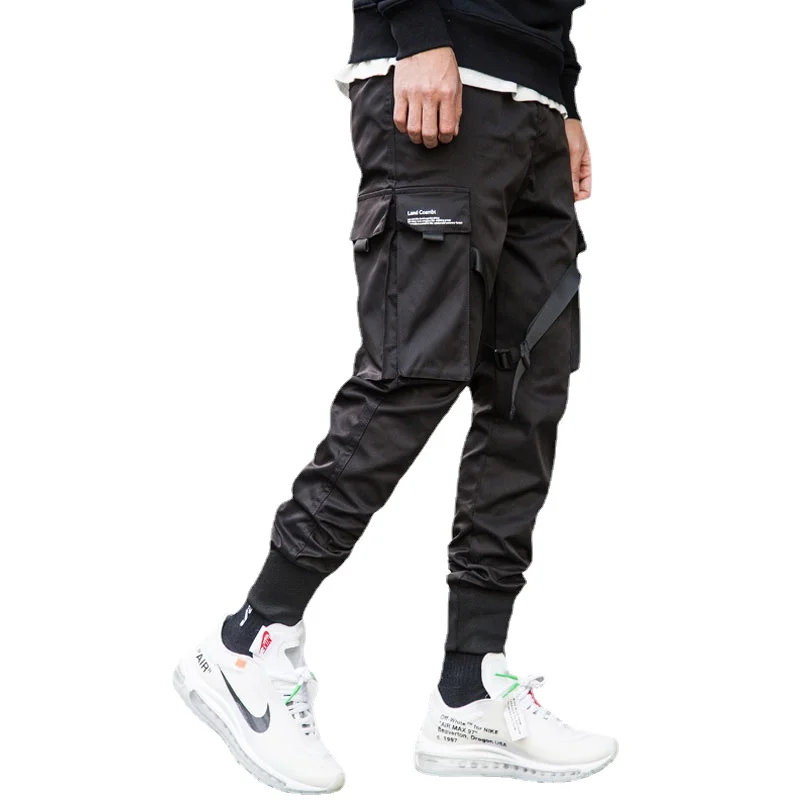 

2022 Men Hip Hop Casual Cargo Sweatpants Trousers Pants Male Ribbon Buckle Multi-Pockets Harem Joggers Pants Streetwear