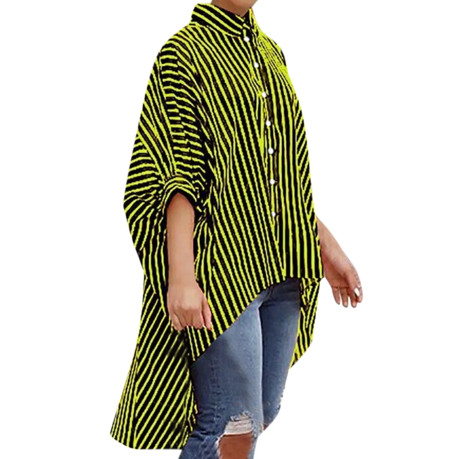 

Женская летняя блузка в полоску, с отложным воротником и рукавом три четверти