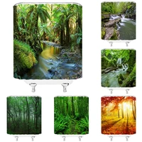 modern 3d rainforest forest scenery shower curtain green plant trees waterfall landscape bath curtains for bathroom waterproof