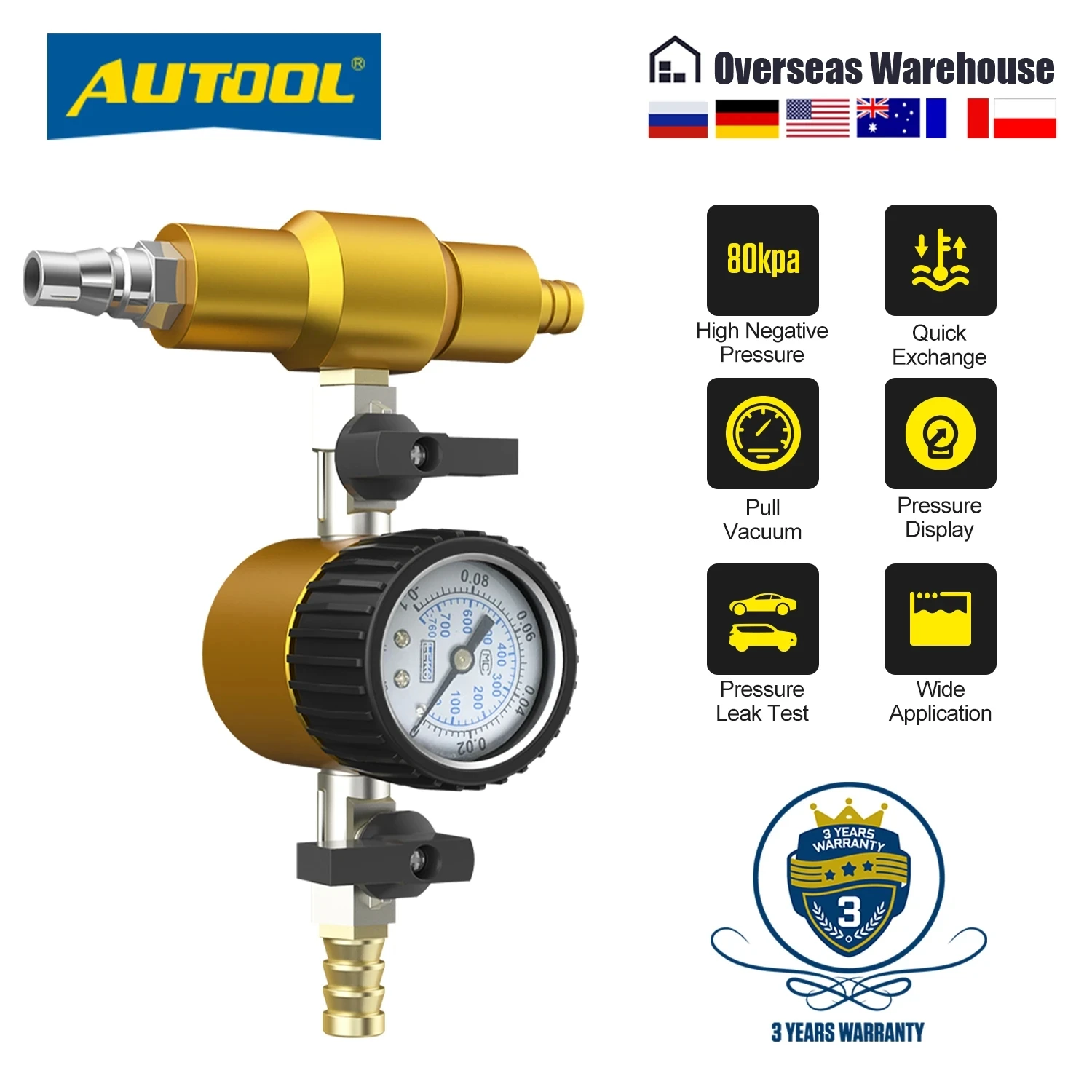 

AUTOOL Universal Car Coolant Water Tank Leakage Detector Radiator Pressure Tester Gauge Vacuum Coolant Refill Tool Kit