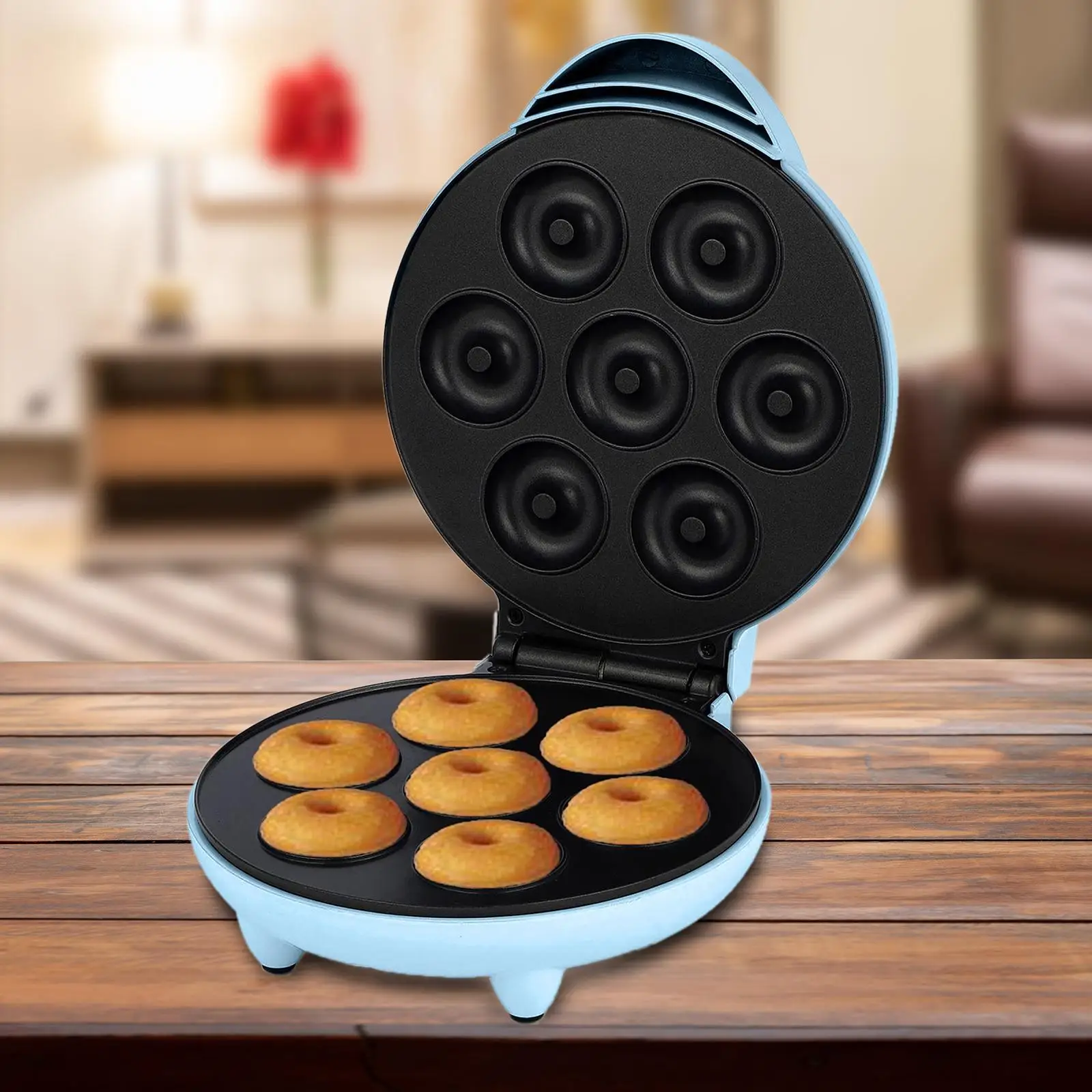 

Electric Donut Maker Waffle Machine Nonstick Makes 7 Doughnuts Double Sided Heating Breakfast Machine for Household Desserts