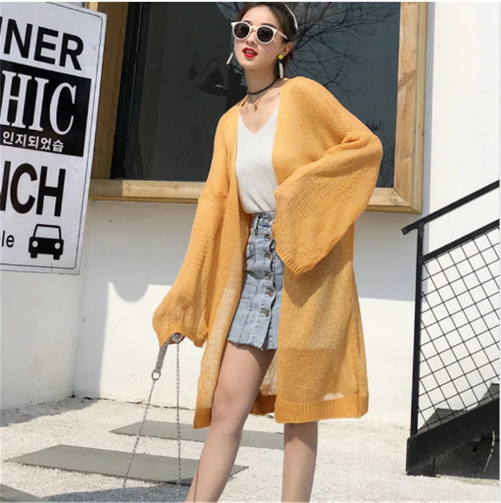 

Knitwear Open Stitch Causal Tops Long Fashion Summer Long Cardigan Sweaters Women Thin Woman Knitted Hollow Out Loose Cardigans