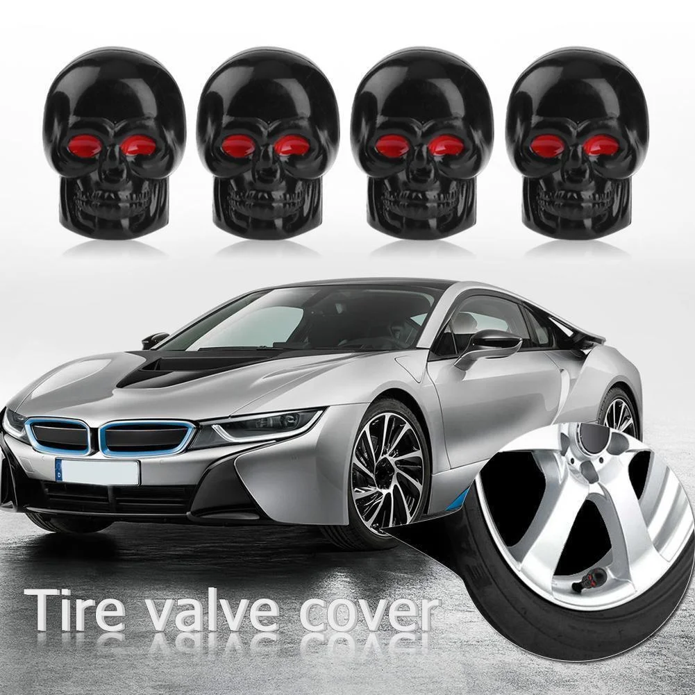 

4pcs Universal Skull Car Wheel Tire Tyre Valve Stem Cap Dust Covers Black/silver For Any Car Truck Bicycle Motorcycle ATV