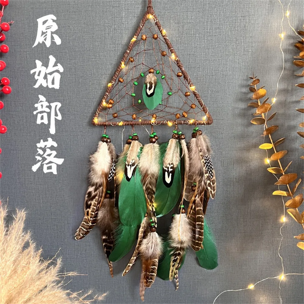 

Подвески в стиле Ins Mori, украшение на стену, украшение для автомобиля, Ловец снов, Ловец снов с зеленой треугольной сеткой снов, подарок