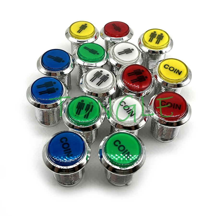 

1PCS Chorme Plated Illuminated Arcade Push Button 5V 12v LED Coin Button With Micro Switch 1P 2P CREDIT COIN