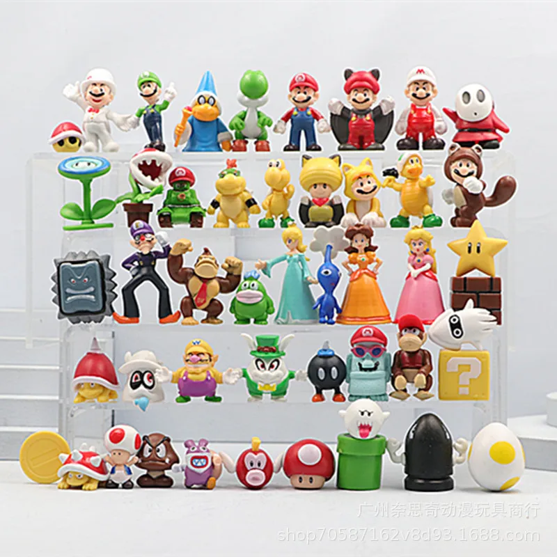 

48pcs Super Mario Bros Doll Model Anime Figures Toys Luigi Yoshi Donkey Kong Wario PVC Collectible Model Toy Kids Birthday Gifts