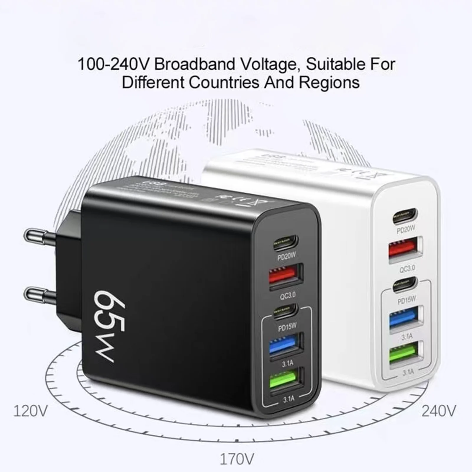 Зарядное устройство сетевое с USB-портами 65 Вт