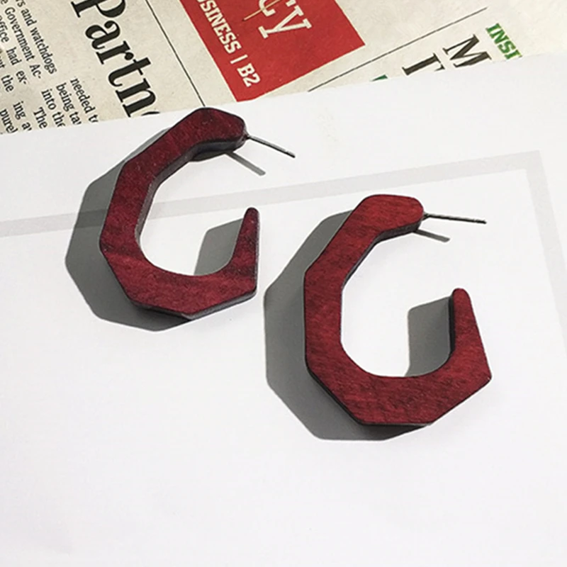 2024 новые женские модные массивные серьги индивидуальные деревянные