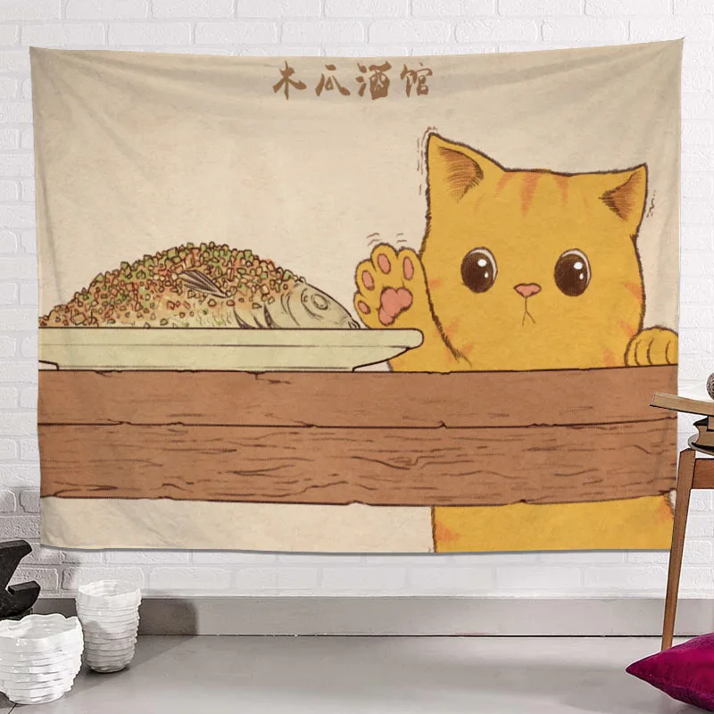 

Забавный мультяшный Кот гобелен Kawaii домашнее милое одеяло Декор для спальни эстетический настенный фон Декор для комнаты настенный гобеле...