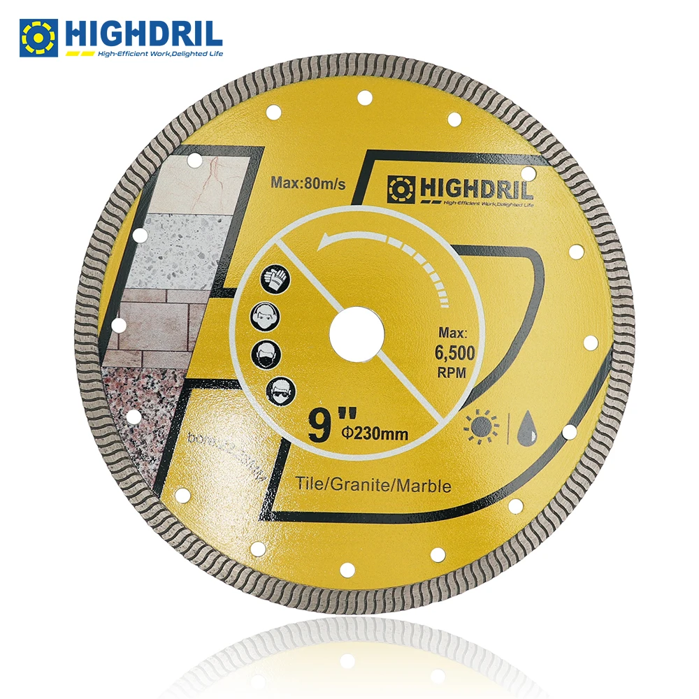 

HIGHDRIL 1pc Dia230mm/9inch Diamond Turbo Saw Blades Superthiner S Ripple Cutting Web For Ceramic Tile Granite Marble