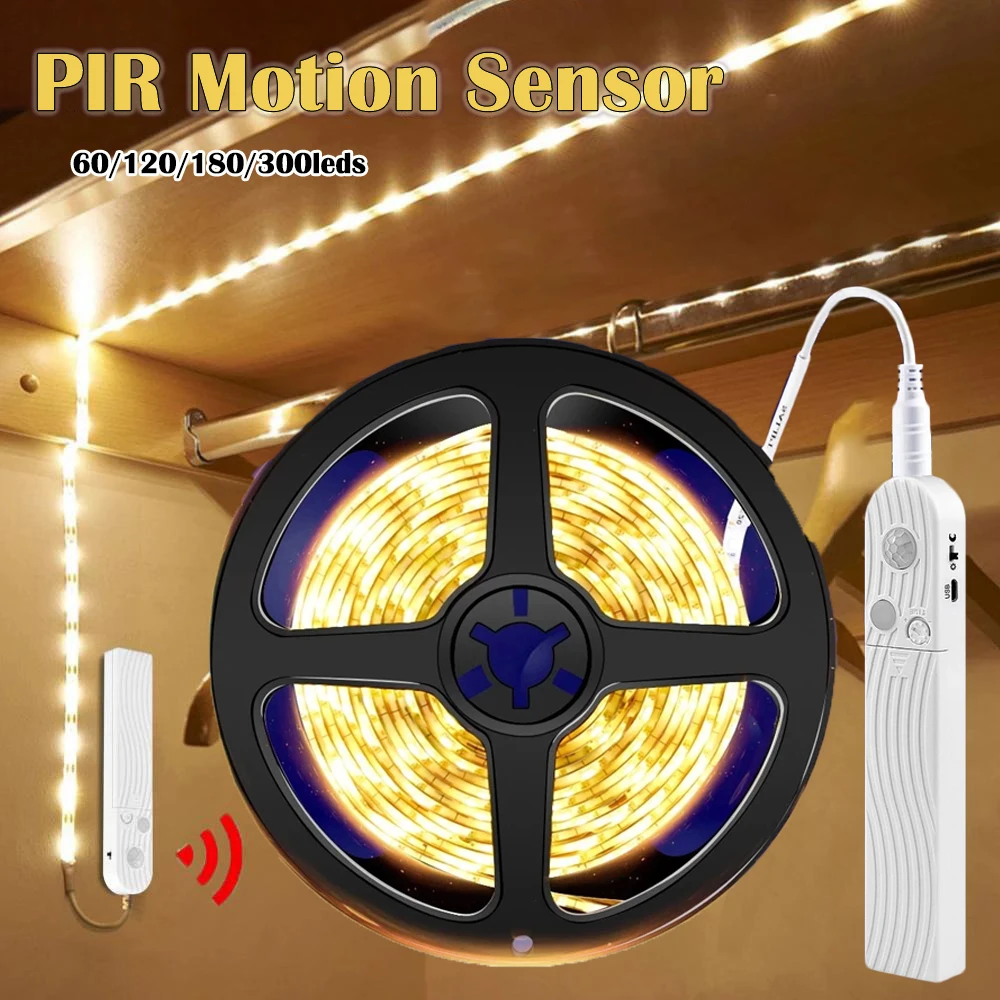 

Led Light Strip PIR Motion Sensor Induction Led Strip Battery 60leds/m 2835smd Under Bed Lamp for Closet Wardrobe Cabinet Stairs