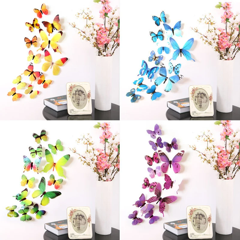 

12Pcs Butterflies Wall Sticker Decals Stickers on the wall New Year Home Decorations 3D Butterfly PVC Wallpaper for living room