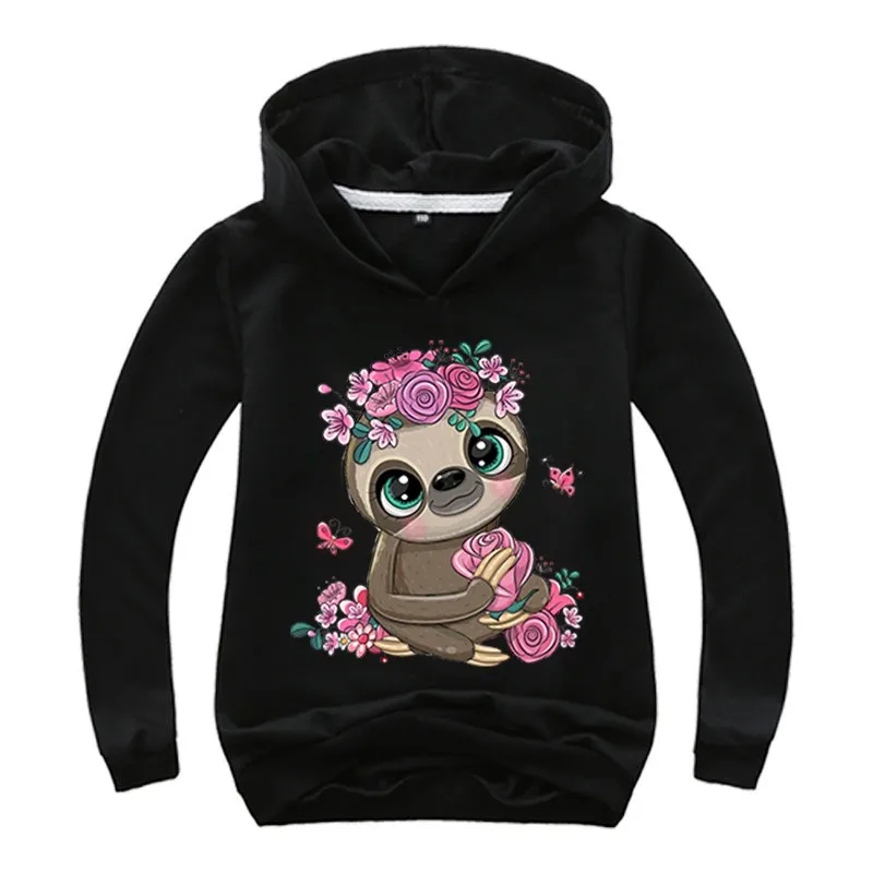 

Hot Selling Cartoon sloth with flowers white background Hoodies Sweatshirt boy girl Hoodie Harajuku Printed Pullover kids Hoodie