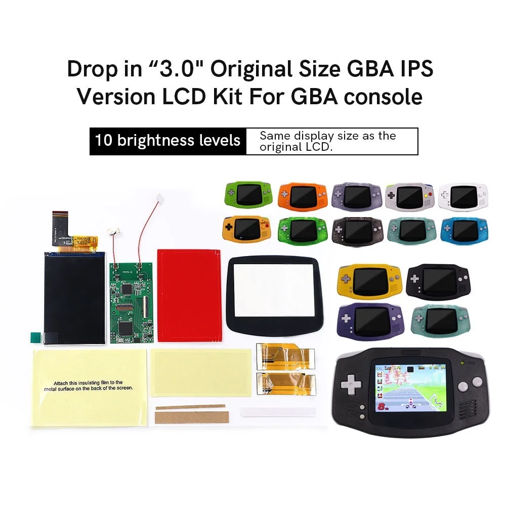 GBA-pantalla LCD IPS para Gameboy ADVANCE, carcasa de corte fácil de instalar, 3,0