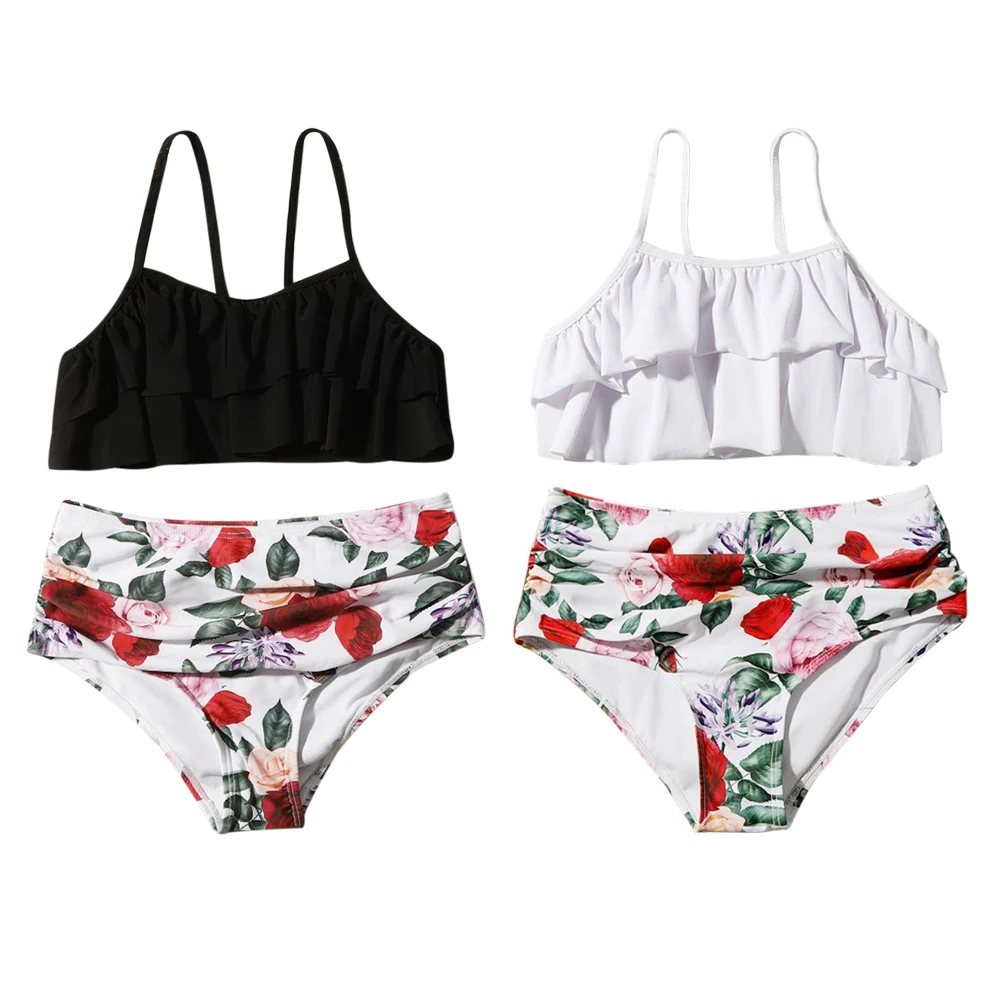 

Girls Swimsuits Two-Pieces Bathing Suits Padded Ruffled Top Floral Bottoms Dry Swimwear Kids Sunsuit Tankini Suit 7-11T For Kids