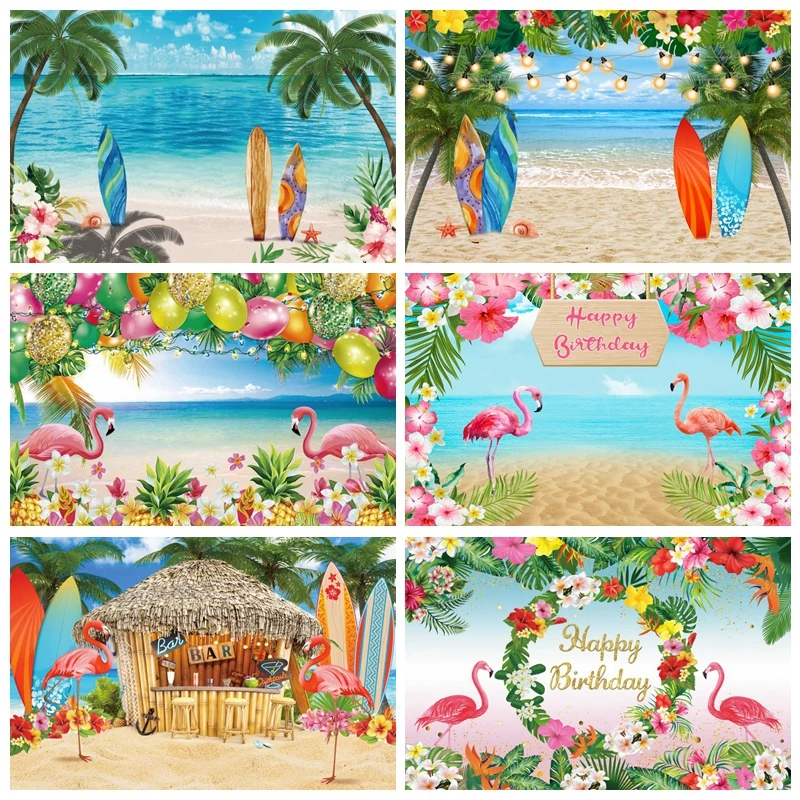 

Summer Aloha Hawaii Tropical Photography Backdrop Seaside Flamingo Baby Birthday Weeding Decor Photographic Backgrounds Photo