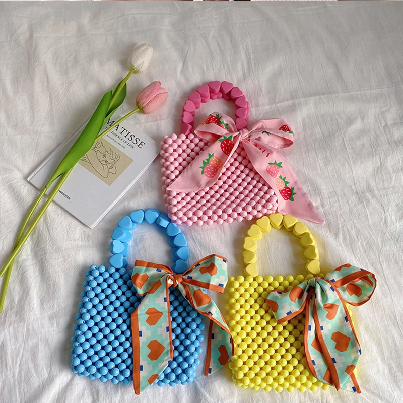 

Женская круглая пляжная сумка-тоут в форме сердца, с бусинами