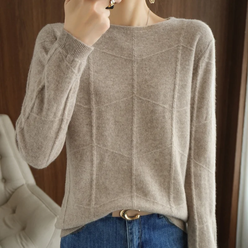 

Женский трикотажный пуловер с длинным рукавом, повседневный облегающий кашемировый шерстяной свитер в клетку, Осень-зима 2023