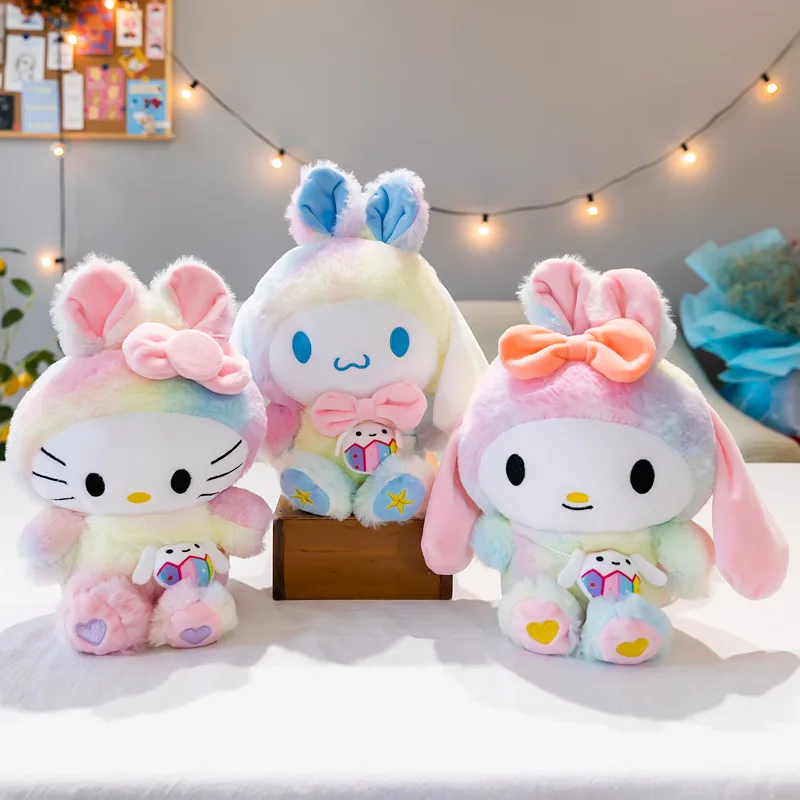 

40 Styles Sanrio Easter Kuromi Melody Cinnamoroll Kawali Kitty Soft Plush Doll Cartoon Pompom Purin Girls Home Decor Pillow Toys
