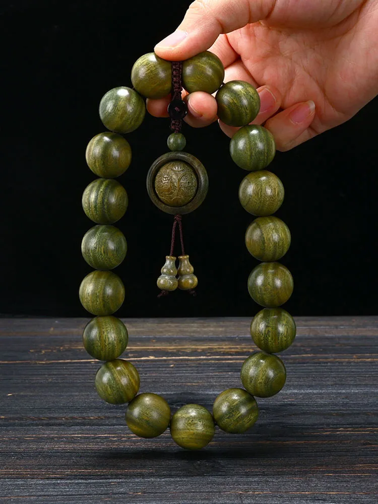 Аутентичный браслет из зеленых искусственных бусин 20 мм нефритовые резные