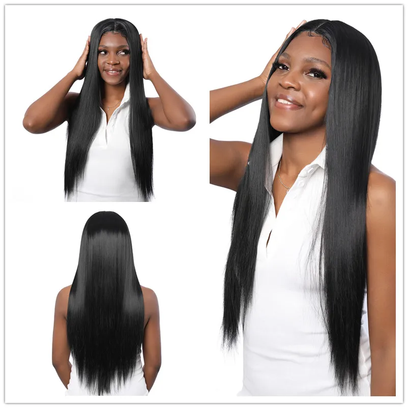 180%Density 26Inch Natural Black Long Silky Straight Middle Part Lace Front Wigs With Baby Hair For Black Women Daily Wear Wigs