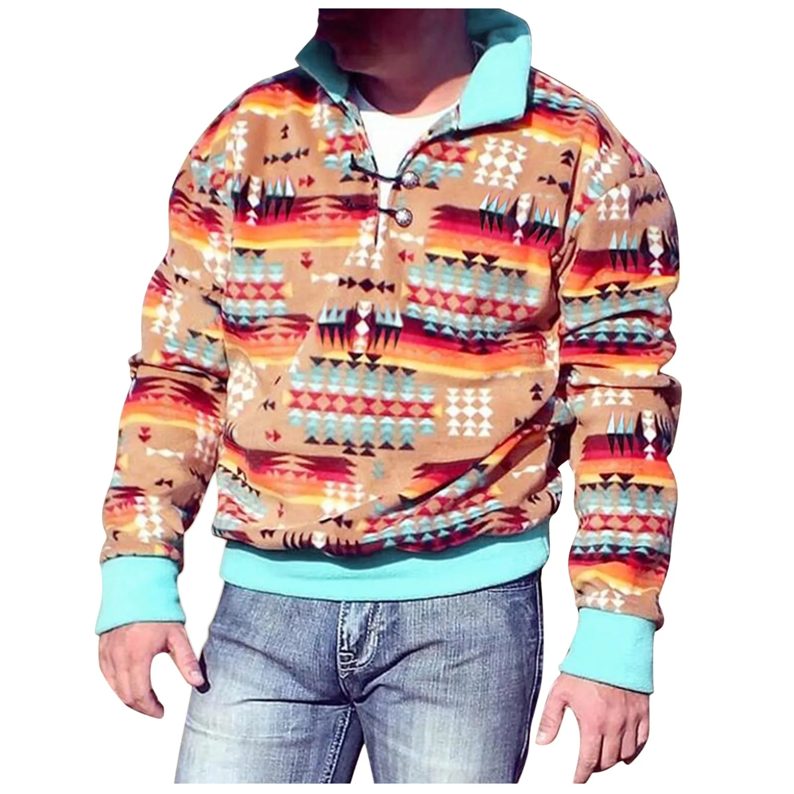 

Men's Casual Sweatshirt Blouse Geometric Print Blouses Long Sleeve Turn-Down Collar Tops Sweatshirt mens hoodies streetwear