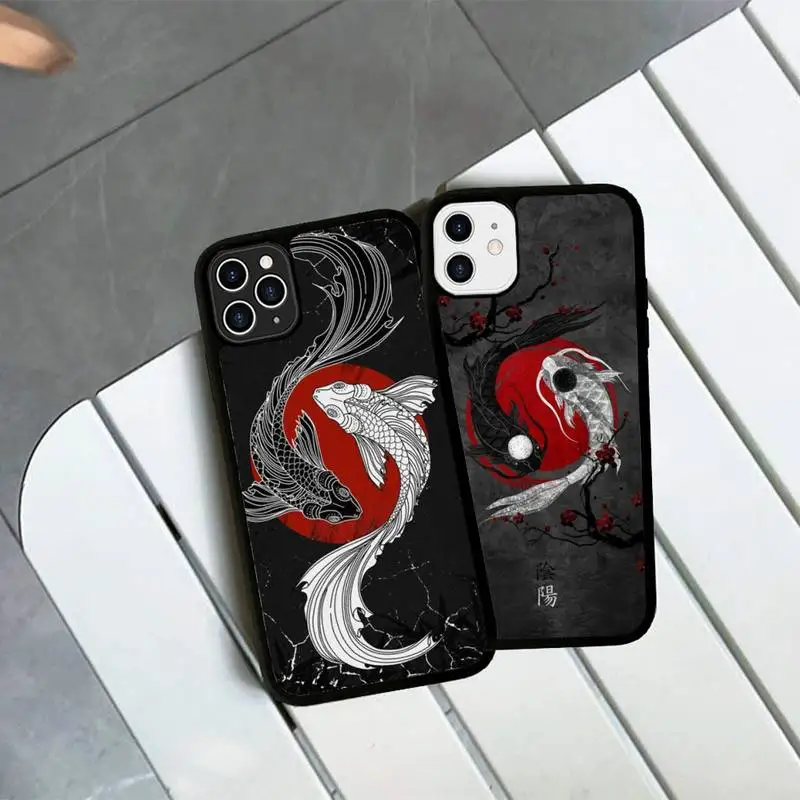 

Koi Fish Yin Yang Art Phone Case Silicone PC+TPU Case for iPhone 11 12 13 Pro Max 8 7 6 Plus X SE XR Hard Fundas