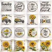 sunflower truck plaid printed pillow cover 18x18 inch spring summer home decor cushion cover square linen pillowcase for couch