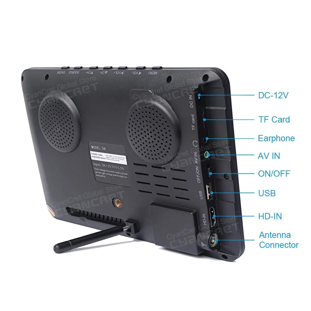 Фото LEADSTAR D8 Портативный телевизор 8-дюймовый DVB-T2 tdt DTT Цифровой и аналоговый Мини-телевизор для небольших автомобилей с поддержкой USB TF MP4 H.265 AC3 №2