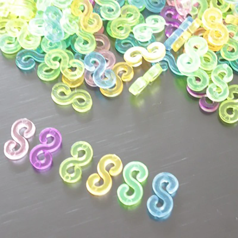 

500pcs Rubber S Clips Loom Rubber Band Clips Plastic Jewelry Connectors For Necklace Bracelet Making Colorful Clasp Refill Kit