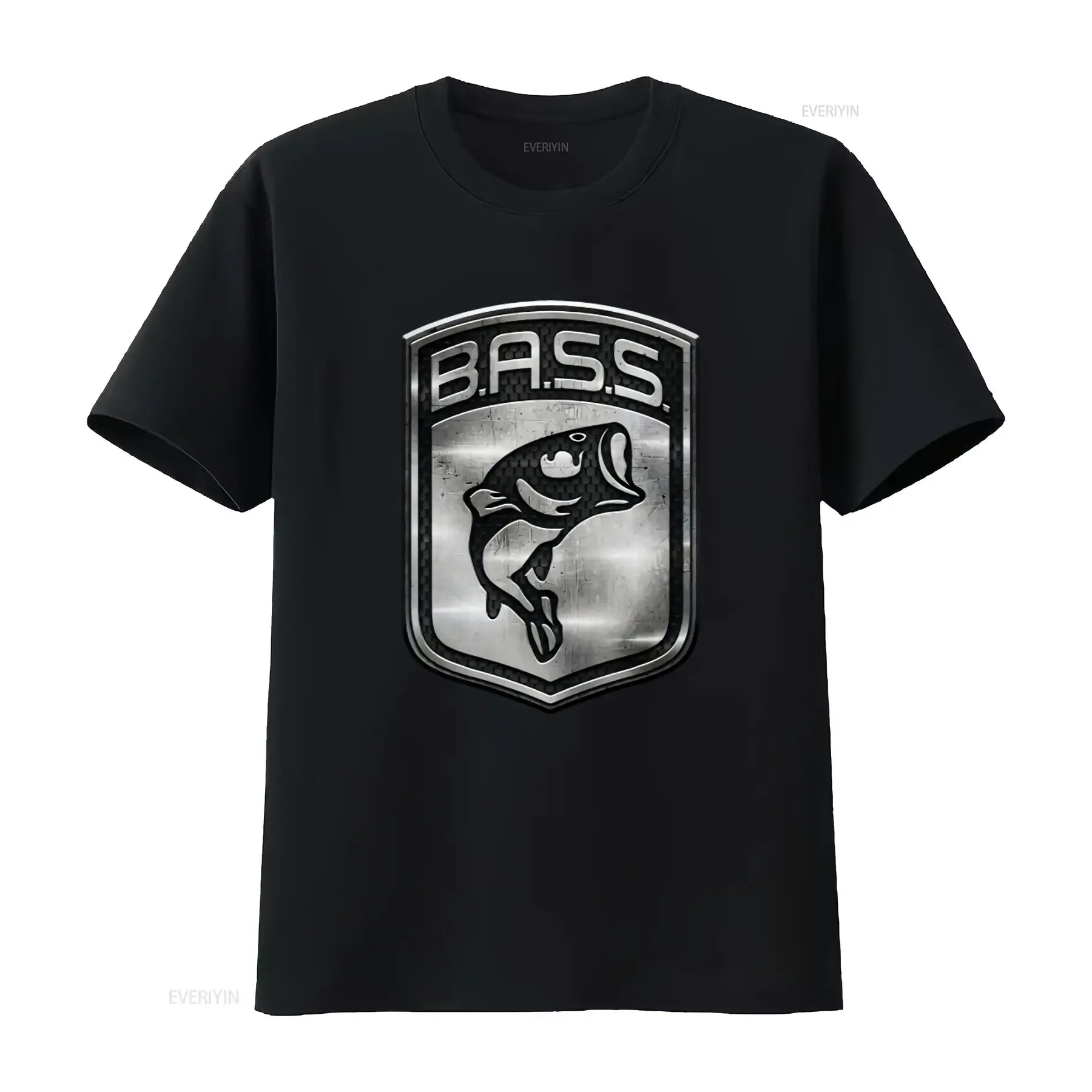 Фото Мужская футболка Bassmaster Bass Fishing с металлическим логотипом: стильная и прочная одежда, винтажный дизайн, мягкая, удобная, повседневная. №1