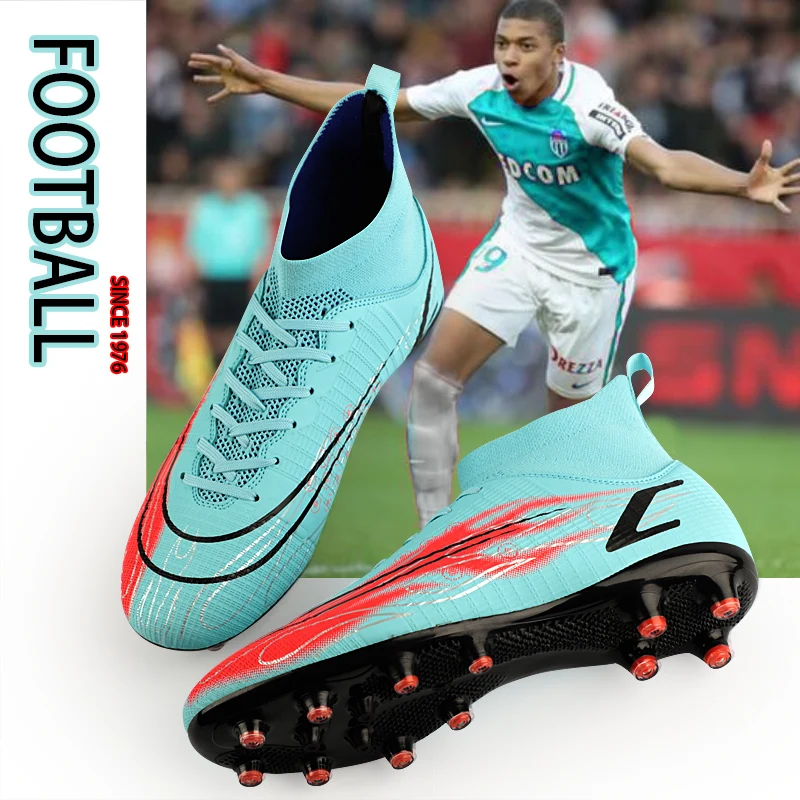Men Soccer Shoes For Women High Cleats Grass Outdoor  Football Boots TF/FG Youth Kids Indoor Training Football Sneakers 32-47#