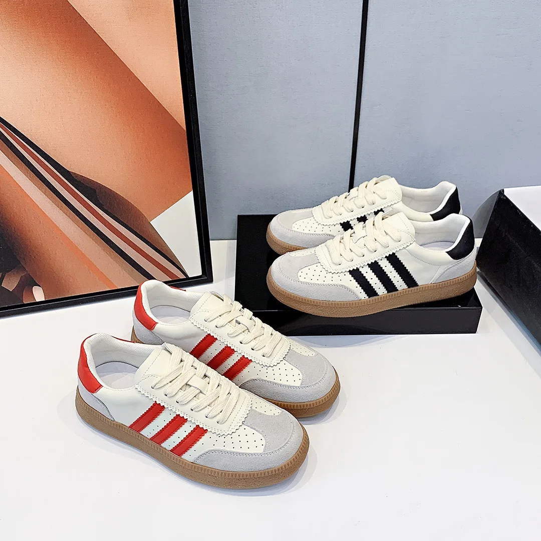 Elmsk  2023 Spring Summer Fashion Retro German Training Shoes Casual Shoes Comfortable Leather Sneakers Women